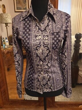 Vintage Dollhouse Black and Cream Paisley Button-Down Shirt